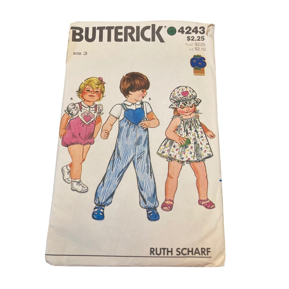 Vintage Butterick 4243 Ruth Scharf Kid Top Jumper Panties Hat Jumpsuit Pattern 3